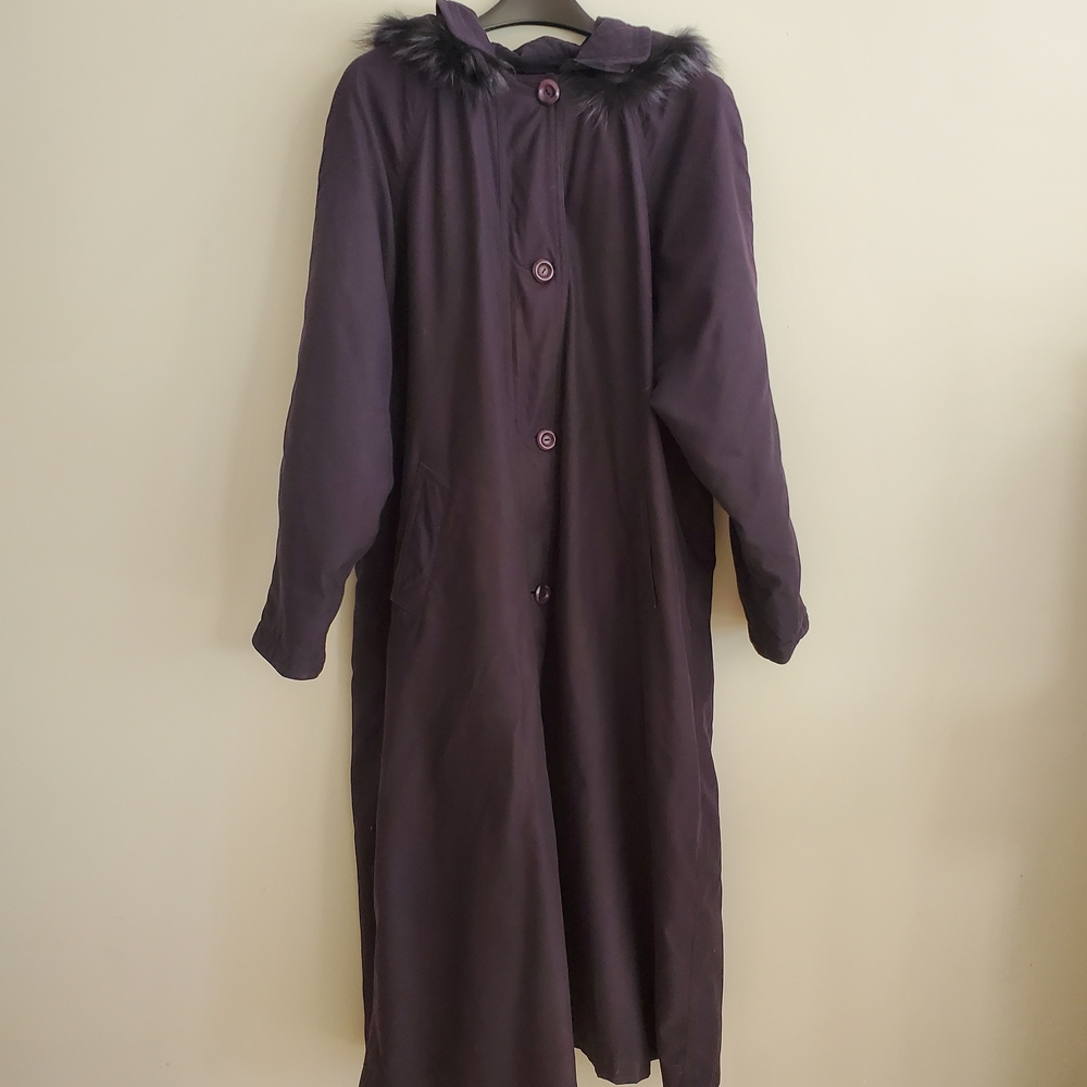 Navy Hooded Coat with Faux Fur Trim